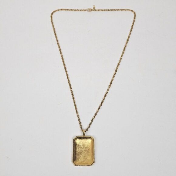 Vintage Modernist White Enamel Gold Tone Signed Crown Trifari Pendant Necklace - Picture 5 of 15